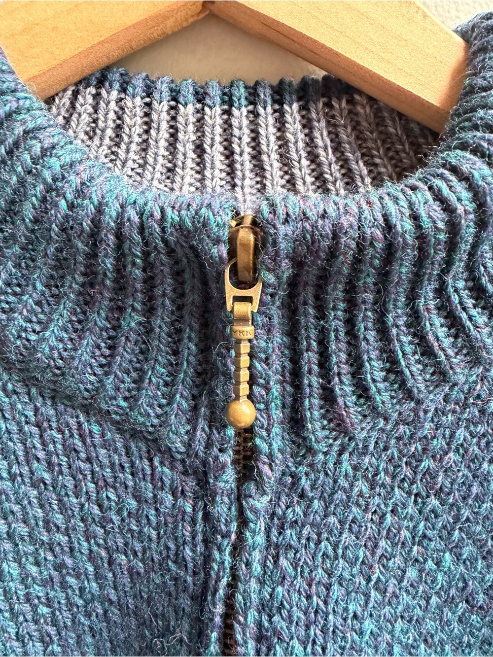 Aran Sweater Market 100% Merino Wool Zip Up Sweater Teal Blue Size XL - Picture 2 of 9